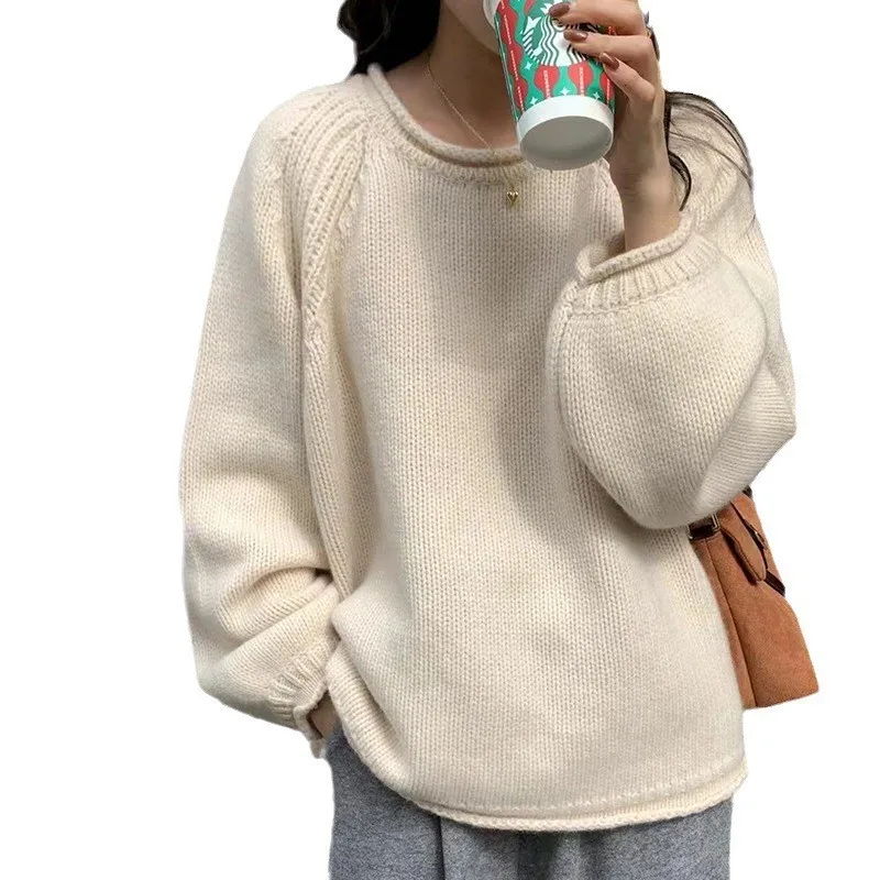 2025 Winter Clothe Woman Pull Femmes All-match Loose Simple Style Sweater Comfortable Solid Color Round Neck Long Sleeves Casual