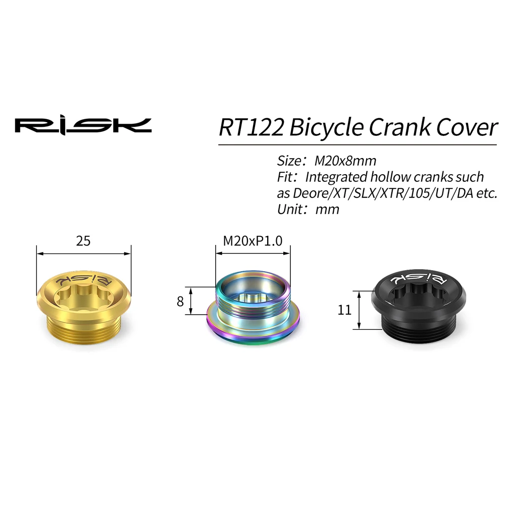 1PC RISK Bike M20 Crank Arm Cover Bolt Bicycle Crankset Cap Dust Cover Titanium Alloy M6x18mm Crank Screw for XT/XTR/SLX/Deore