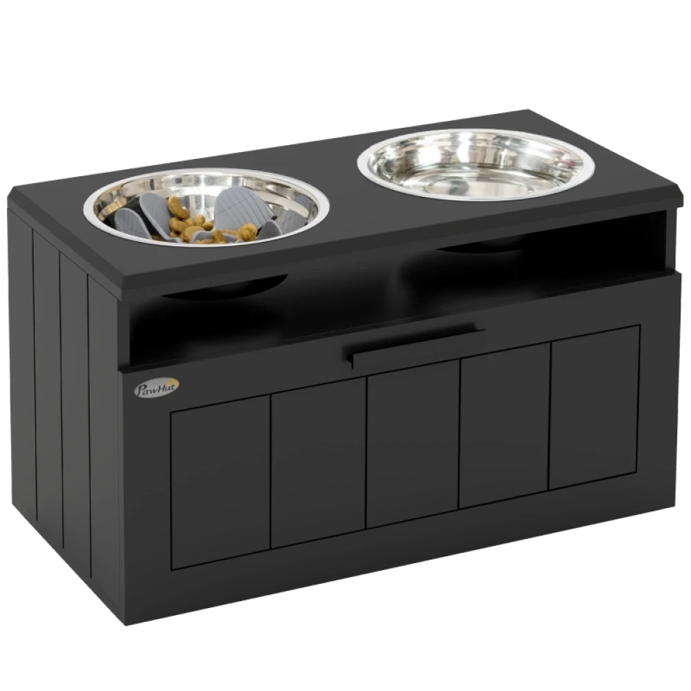 Elevated Slow Feeder Dog Bowl with Stainless Steel Bowls