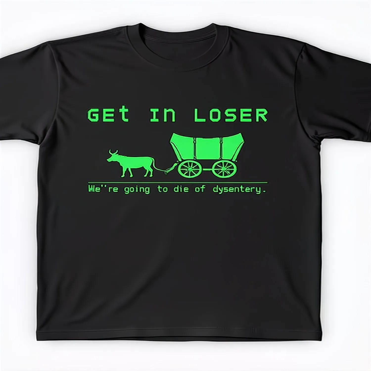 Men'S Retro Gaming T-Shirt 1 Vintage Get in Loser We'Re Going to Die of Dysentery Slogan Classic Adventure Game Pixel Art Design Casual Crew Neck Short Sleeve Tee for Gamers, Funny Nostalgic Gif Funny Shirt, Cute Tee,