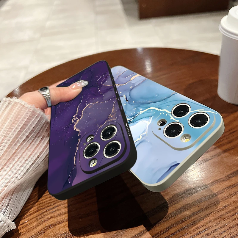 Watercolor Marble Case For iPhone 14 15 Pro Max Coque iPhone 13 12 Pro Max 11 Luxury Colorful Shockproof Silicone Soft Cover