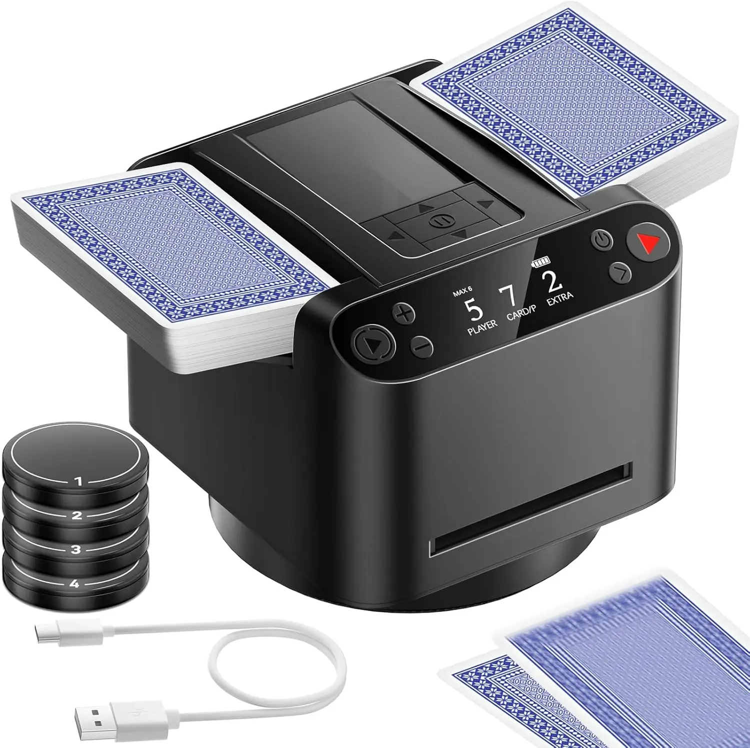 

Rechargeable Automatic Card Shuffler 2 Deck – Fast, Low Noise, Compact for Poker, UNO, Skip-Bo, Phase 10