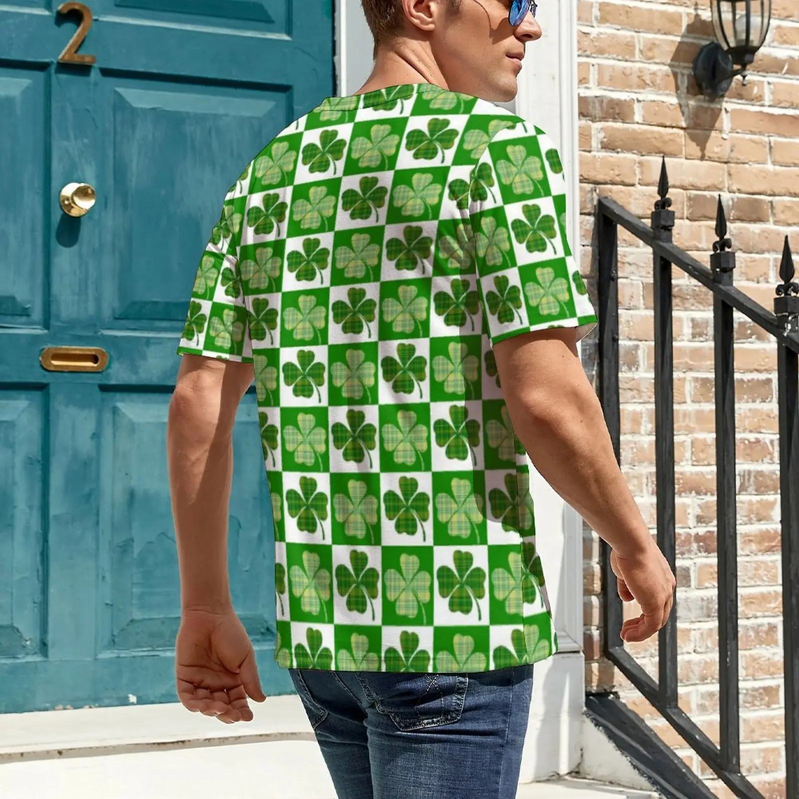 Cute Shamrock T-Shirt Checkerboard Print Fashion T-Shirts Men Street Style Tshirt Summer Short-Sleeve Graphic Clothing Plus Size