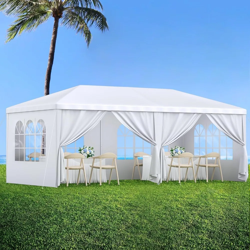 

10x20 ft Party Tent, Outdoor Tents for Parties, Outside White Event Wedding Birthday Gazebo Tent with 6 Removable Sidewalls and