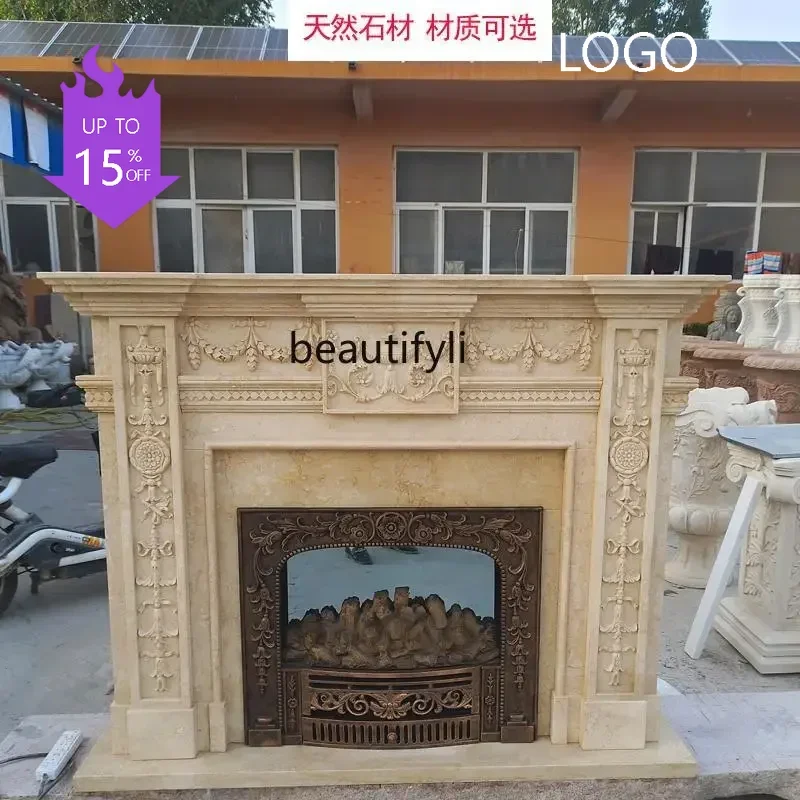 

P Marble European carved fireplace white marble American simple fireplace living room ornament
