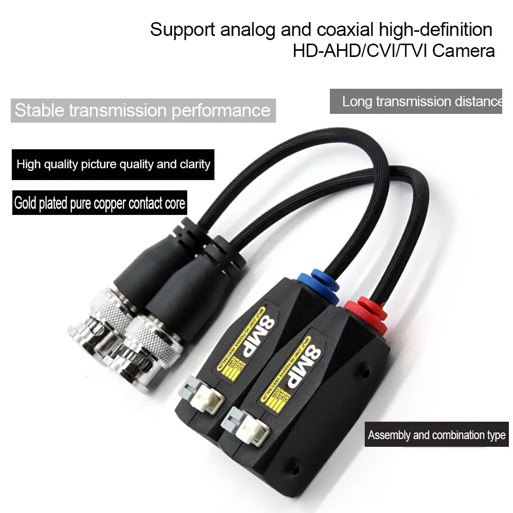 Nowy 1-parowy nadajnik-odbiornik BNC do RJ45 pasywnego zasilania wideo + Balun audio do kamery CCTV 8 MP CVBS AHD CVI TVI UTP Balun