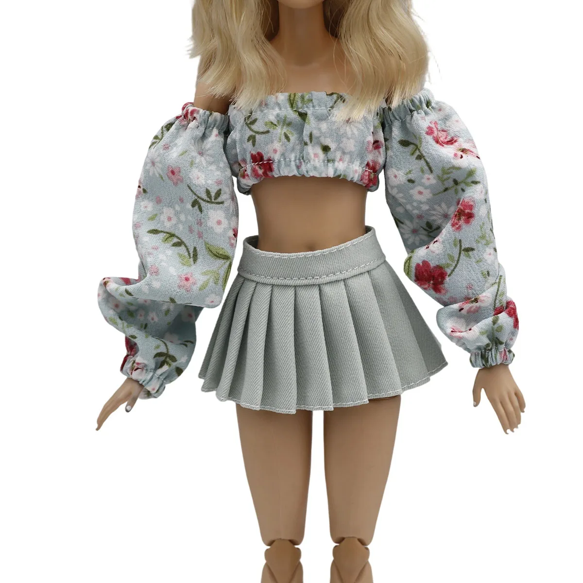 New 30cm 1/6 Simple Flower Puff Sleeves Short Skiet Summer Daily Wear Accessories Clothes for Barbies Doll