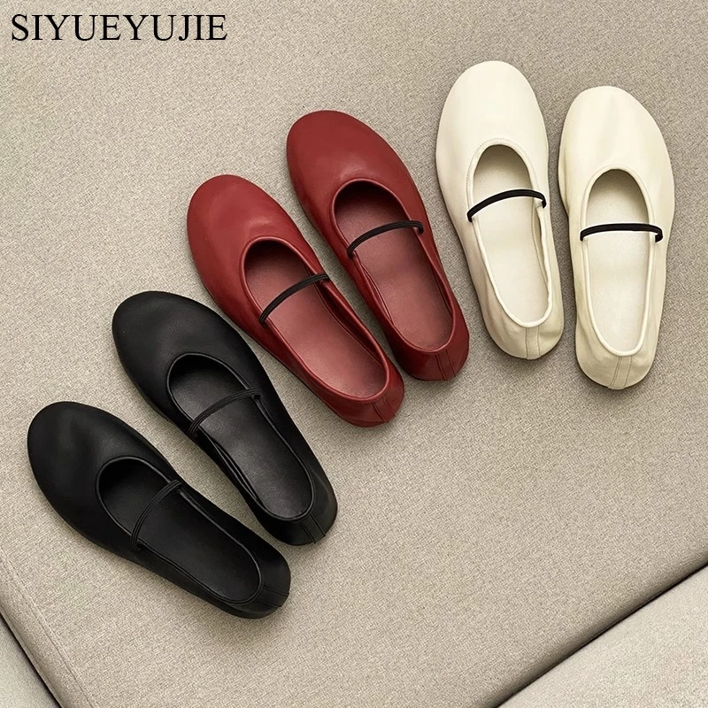 New Stylish Red Shallow Mouth Ballet Shoes Flat Black White Soft Leather Round Toe Slip on Simple Style Ballerina Cute Mules