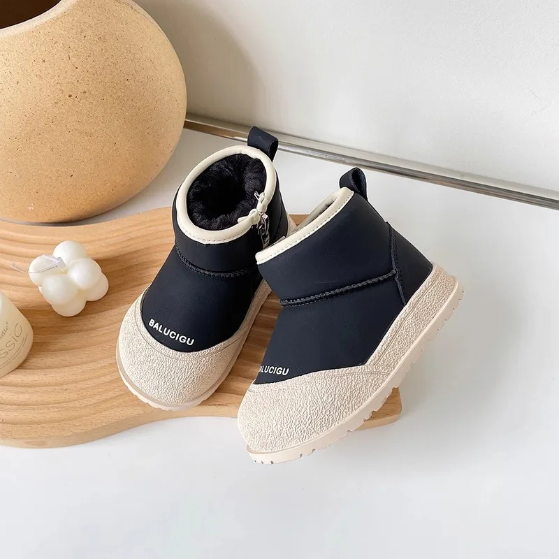 Boys Cotton Shoes New Winter Children Snow Boots Non-Slip Waterproof Girls Short Boots Fleece-Lined Warm Baby Shoes
