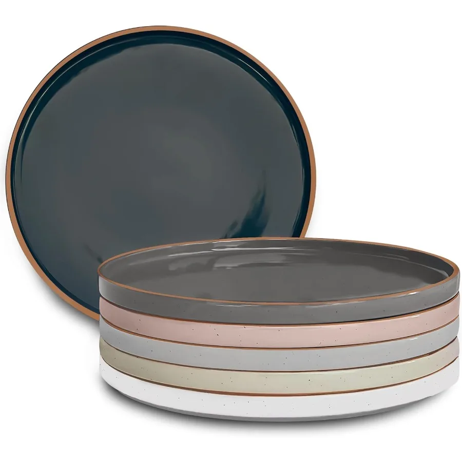 

Керамические плоские обеденные тарелки, набор из 6 посуды с высоким краем 10,5 дюймов — микроволновая печь и можно мыть в посудомоечной машине, устойчивый к царапинам, современный Di