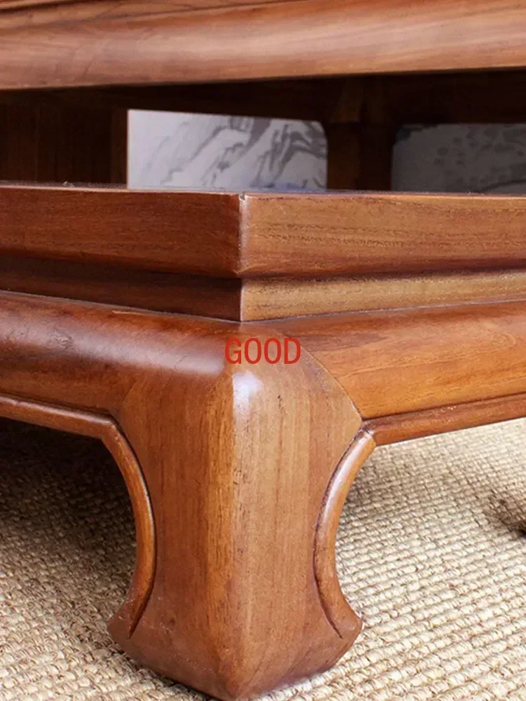 Solid Wood Footstool Old Elm Plastic Footpad Simple Zen Footstool