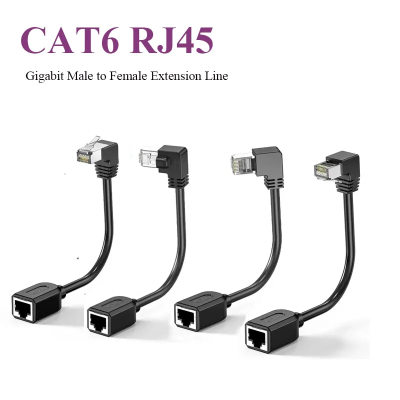 CAT6 RJ45 สาย Ethernet 90 องศามุมขวา Cat 6 ป้องกันชายหญิง Ethernet Lan เครือข่ายสายอะแดปเตอร์ 10-50 ซม.