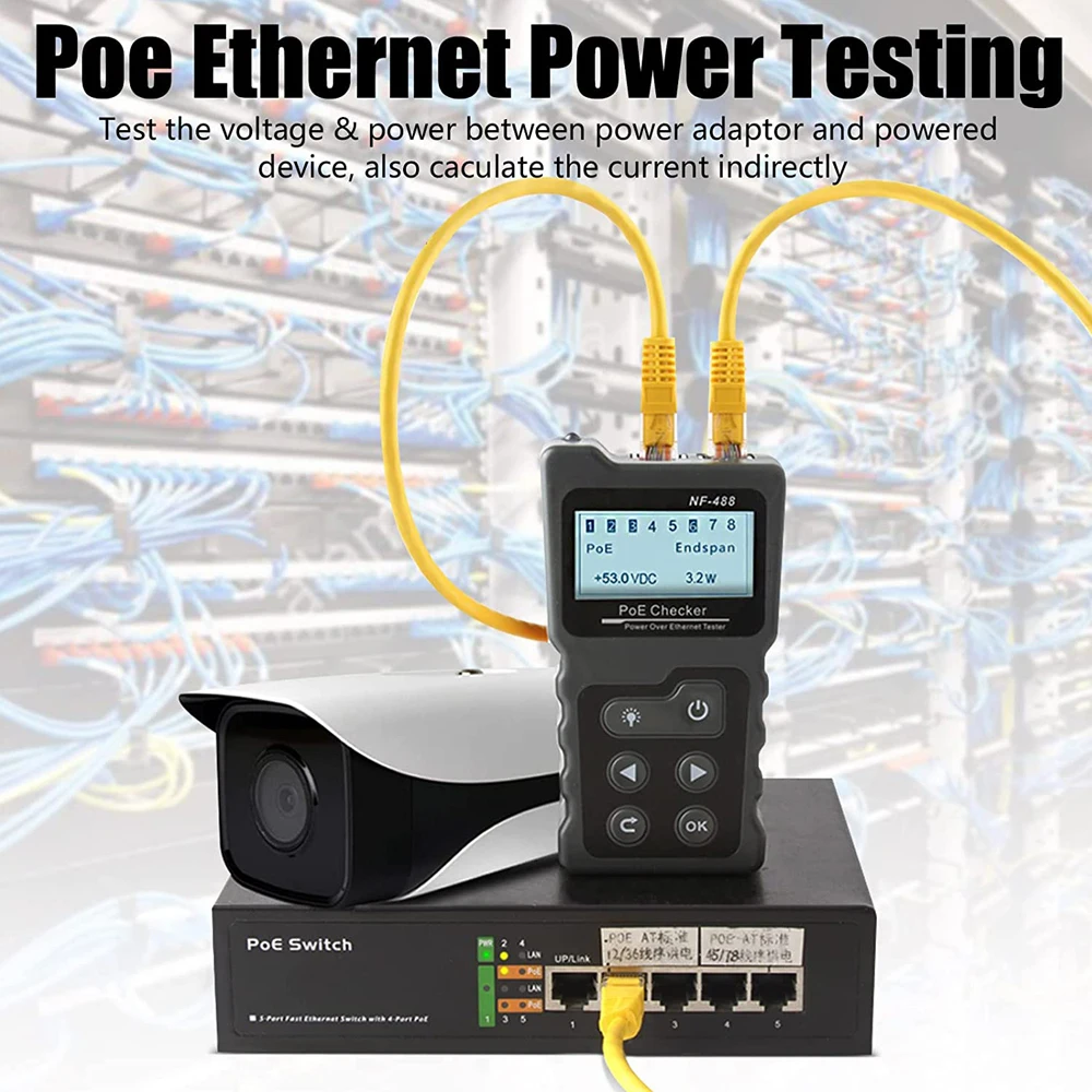 NOYAFA NF-488 NEW LCD Network PoE Checker Over The Ethernet cat5 cat6 Lan Cable Tester Loop Test Tool