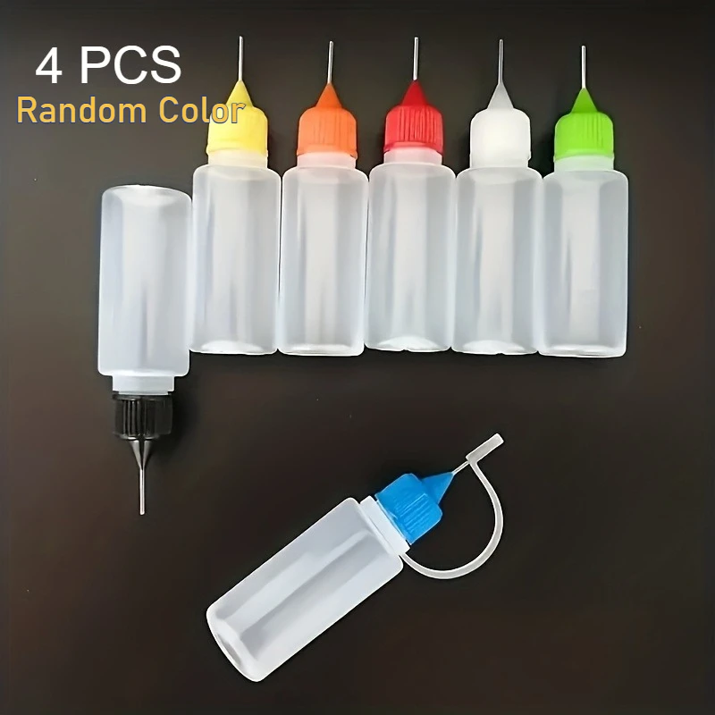4pcs Precision Tip Applicator Bottles, 0.34oz, Durable Plastic - 6 Random Colors, for DIY Crafts, Painting, Ink, Acrylic Art