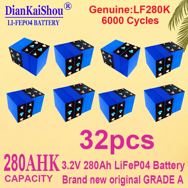 32pcs EVE A-Grade Original Genuine 3.2V LF280K 6000 cycles LiFePO4 Battery Home Solar Energy Storage Lithium Iron Phosphate Cell