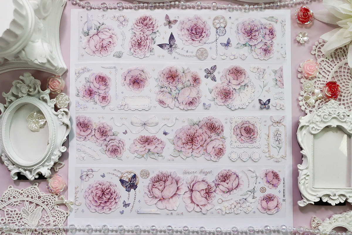OKMT Card Stickers PET Journal Floral Tape Shell Gloss Process Roslina