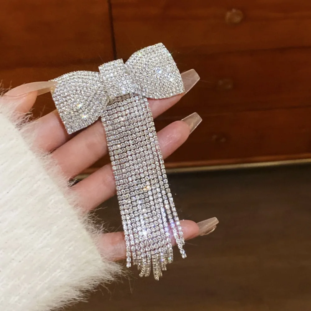 Nowa kokardka z kryształkami szpilka do włosów Temperament lekka luksusowa długa frędzel Rhinestone szpilka do włosów akcesoria do włosów dla kobiet — zdjęcie 5