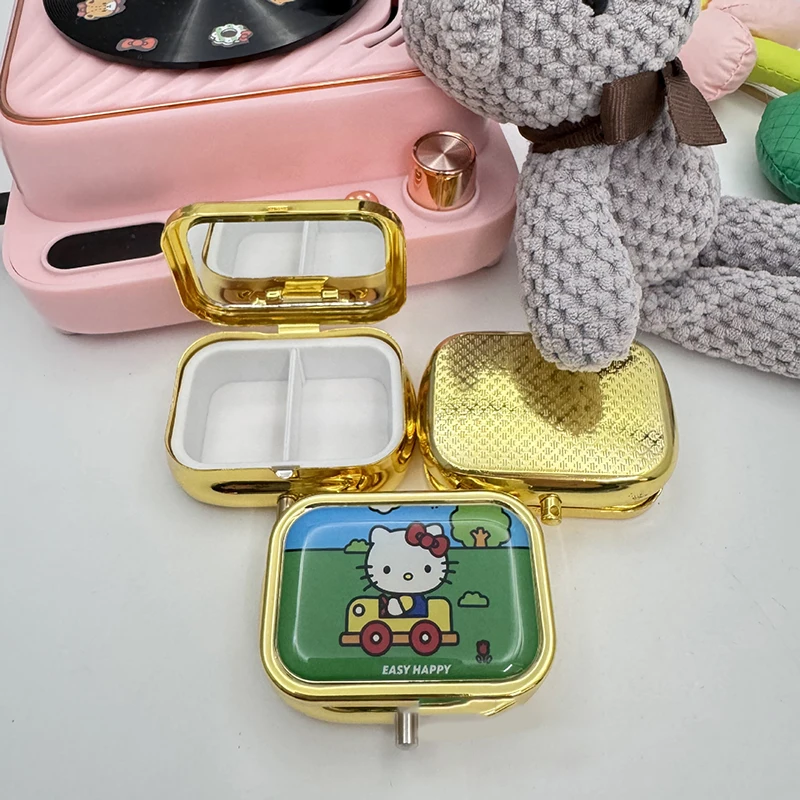 Portable Sanrio Hello Kitty Pill Box Cute Cartoon Pillbox Outdoor Travel Grid Sealed Storage Box