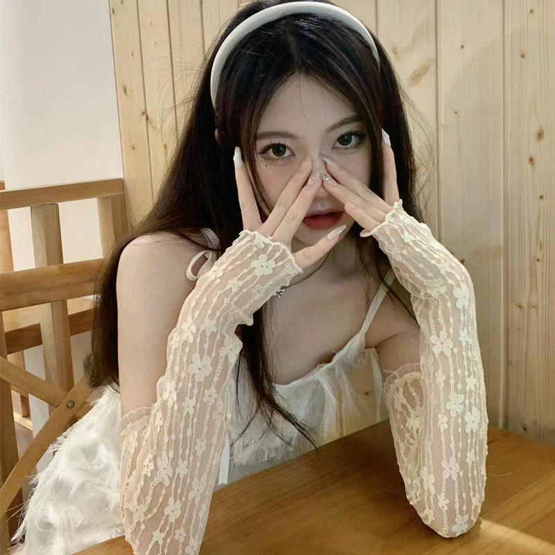 Arm Sleeves Women Lace Hollow Sun UV Protection Fingerless Mesh Breathable Summer Drive Cycling Mitten