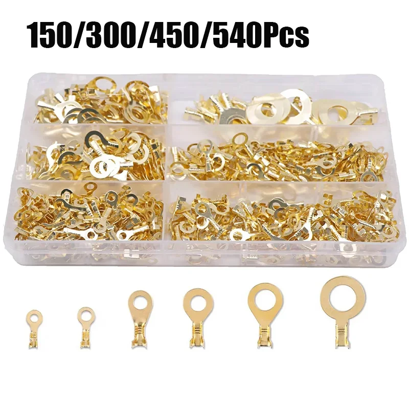 150-540pcs Round Terminal Block Set O-type Lugs Terminals Wire Crimp Connector Cable Terminals Tools Kit M3 M4 M5 M6 M8 M10