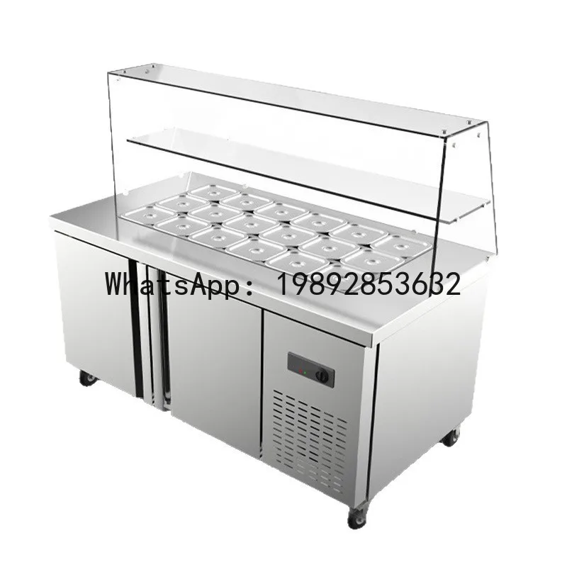 Fruit salad display cabinet slotted salad table commercial refrigerated refrigerator cold drink milk tea workbench