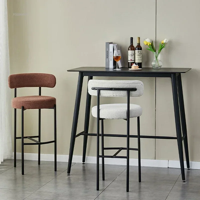 Nordic Loop Velvet Bar Chairs Household Backrest High Bar Stools Minimalist Designer Creative Front Desk Kitchen Counter Stools