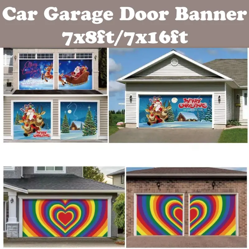 DD 7x8ft No.15-28 Garage Door Christmas Banner 7 X 8 Garage Banner Custom Vinyl Decoration Happy Halloween Christmas Car Banners