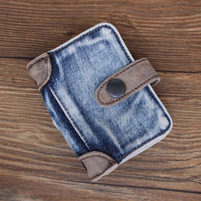 Retro Denim Card Holder Multi-Slot Unisex Storage Wallet Korean Style Credit Card Bank Card Storage Bag Bucket Shape Student