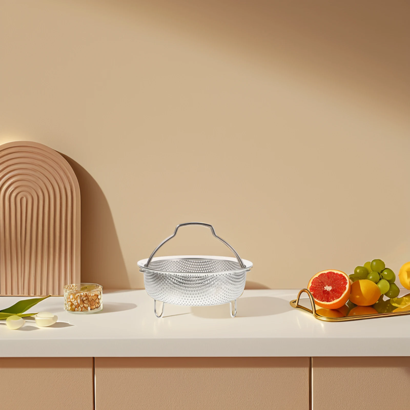 

Washing Fruit Basin Drain Basket Stainless Steel Metal Steamer Insert with Handle