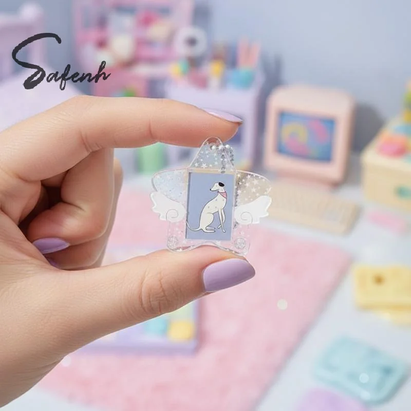 Star Wings Series Photocard Holder Five-pointed Star Wing 1 Inch Idol Photo Protective Case Transparent Acrylic Frame Keychain