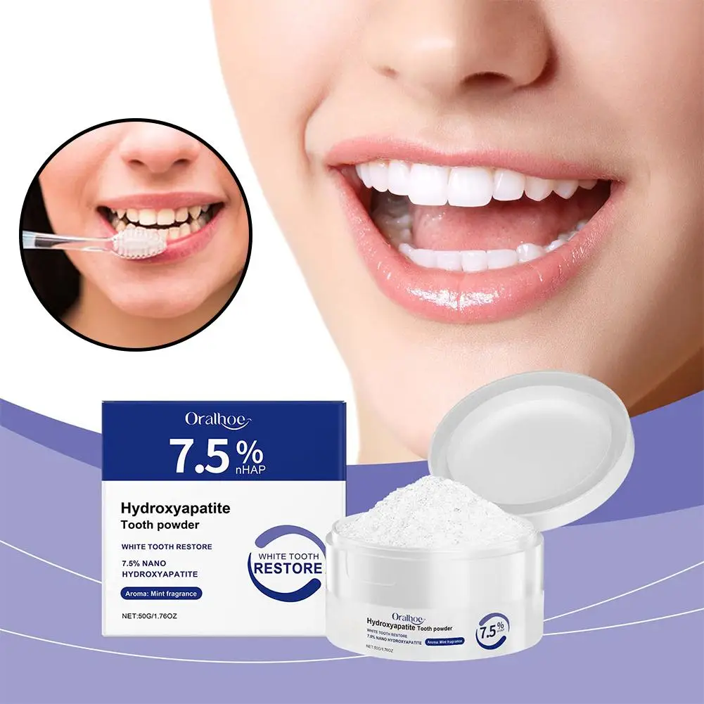 Polvo Blanqueador Dental Oralhoe de 50g Sin Flúor, Limpieza Profunda, Elimina Manchas Amarillas, Repara el Esmalte, Refr