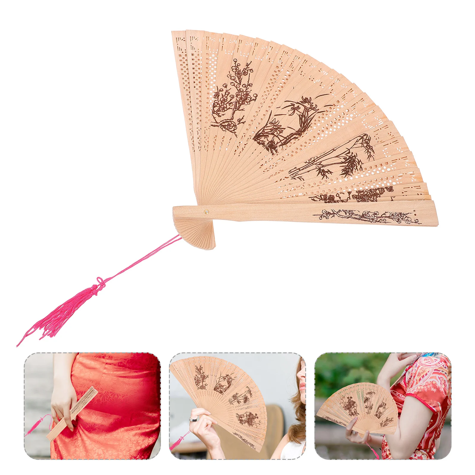 

Hollow Sandalwood Foldable Hand Fan Elegant Ancient Fan Classic Vintage Portable Lightweight for Summer Performance Decor