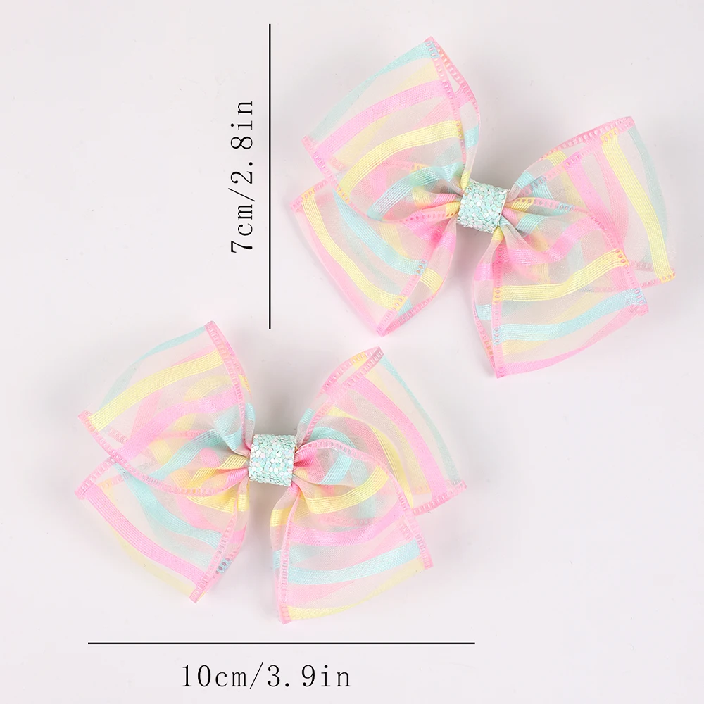 2pcs Mini Rainbow Colorful Mesh Bow Hair Clip Bow Hair Clips for Toddler Girls Hair Accessories Kids Hair Accessories Headwear