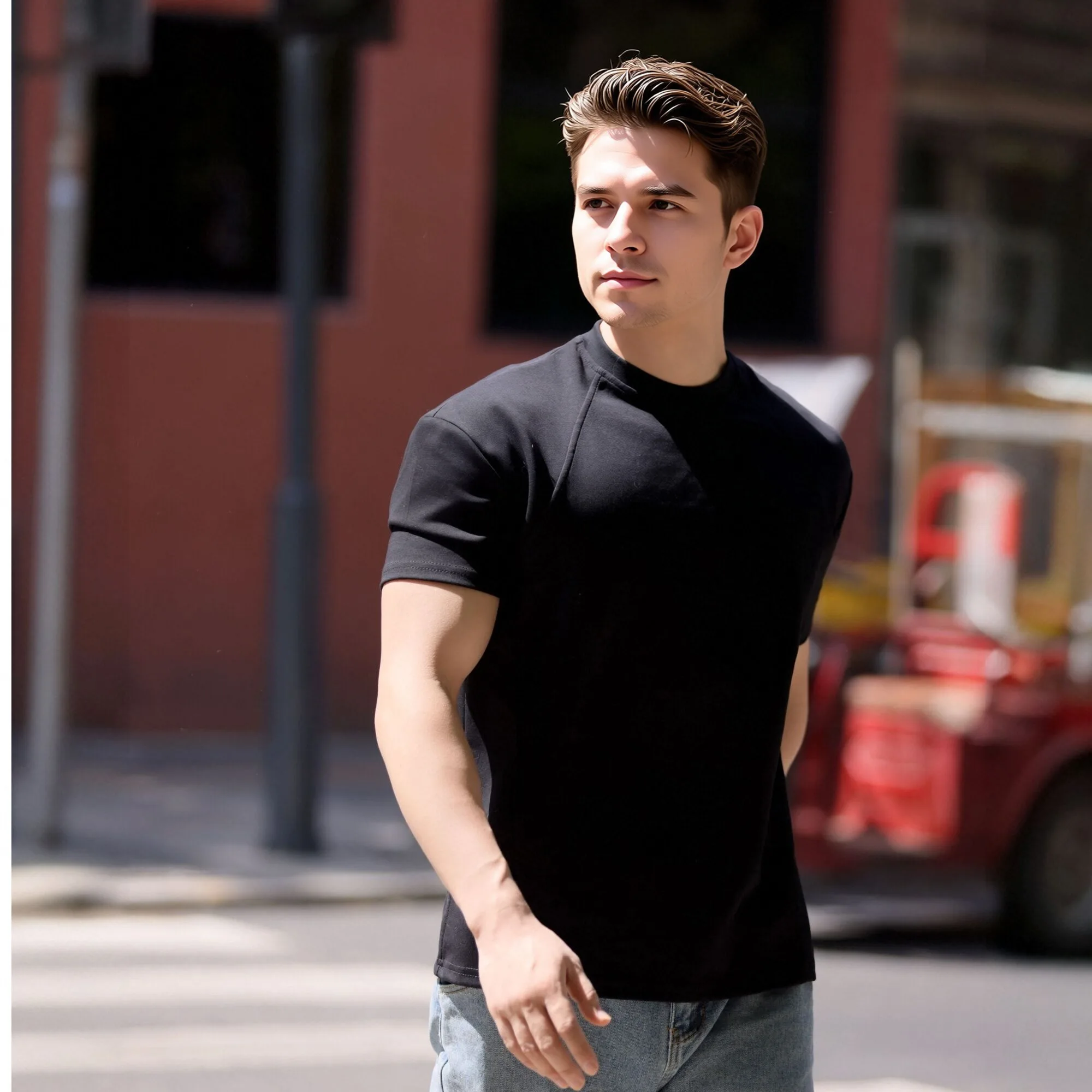 Men's loose sports T-shirt summer round neck short sleeved top outdoor exercise T-shirt casual basic style breathable and moistu