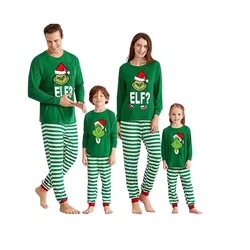 Xmas Matching Family Pajamas Elf Set 2025 Xmas Green Cotton Print Pjs Adult Child Clothing Outfit set Baby Jumpsuit+Dog Clothes