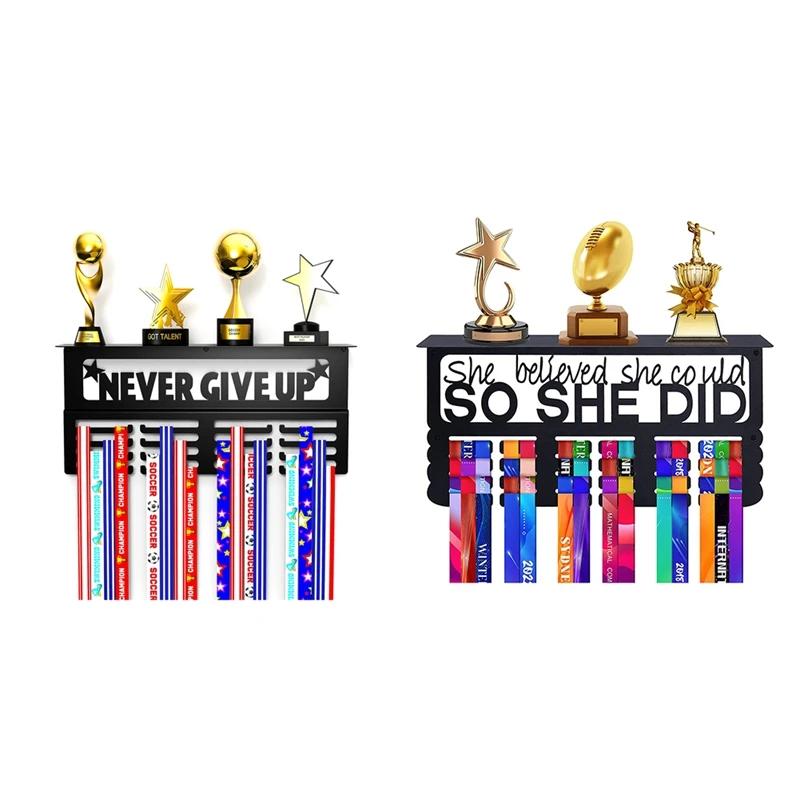 Never Give Up Medal Hanger Display With Shelf - Easy Install Carbon Steel Trophy And Medal Display Shelf,B Durable Easy Install