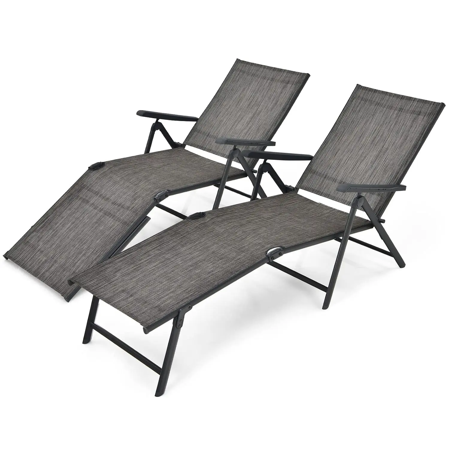 Foldable Patio Lounge Chair Set 2, 5-Position Backrest & Footrest, Portable Recliner for Yard Pool, Grey, Customized