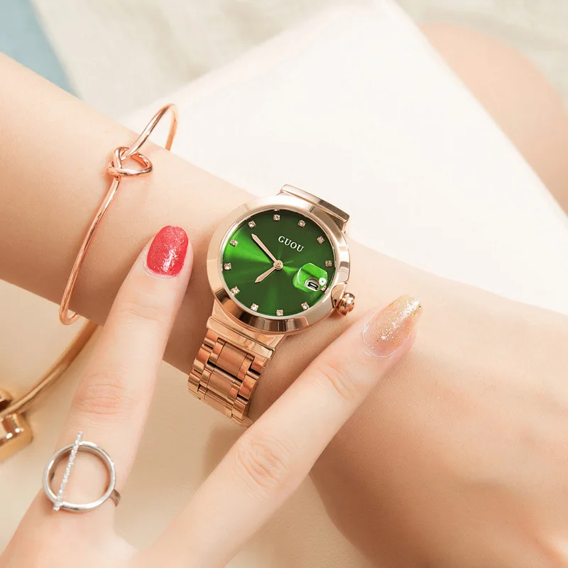 

Женские модные часы, модные женские часы, новая модель 2026, ремешок из нержавеющей стали, дисплей календаря, простые повседневные кварцевые часы