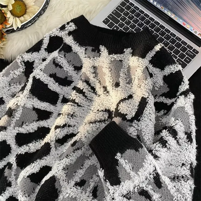 

Loose Fit Color Blo Knitwear for Men Autumn Winter plus Size 300 Pou Hong Kong Sle Lazy Top Baseball Collar Long Sve