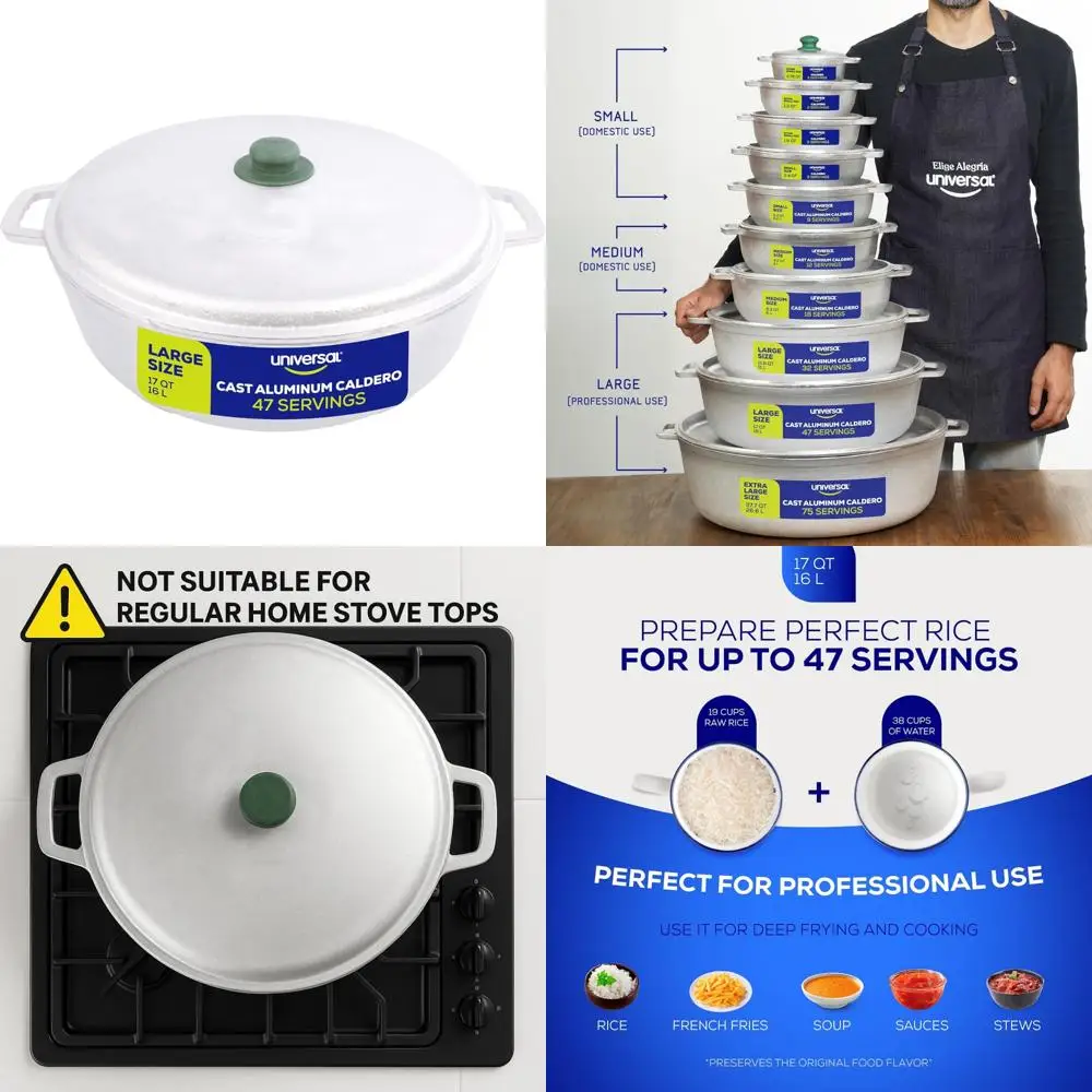 

Large 47-Cup Stainless Aluminum Pot for Even Heat Distribution and Fast Cooking, 17 Quarts, 16 Liters Capacity, Ideal for Profes