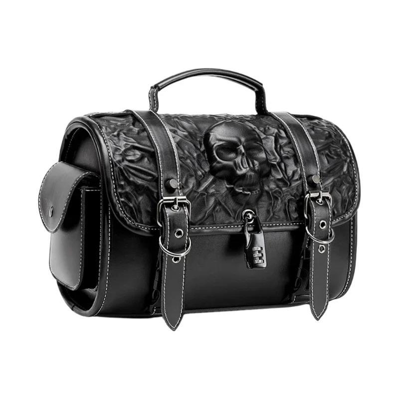 

Heavy Duty Biker Storage Bag Waterproof Design Bike Saddlebag Large Skull Themed PU Leather Accessory for Motorcycles