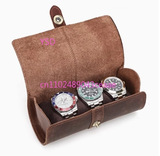 

Коробка для часов из натуральной кожи — 3, емкость для часов, цилиндрическая застежка, удобный для путешествий футляр для хранения