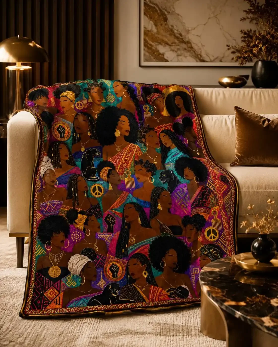 Black Woman Eclectic Blanket, African American Mom Gift Christmas Daughter Birthday House Warming Mothers Day Black Owned Shop