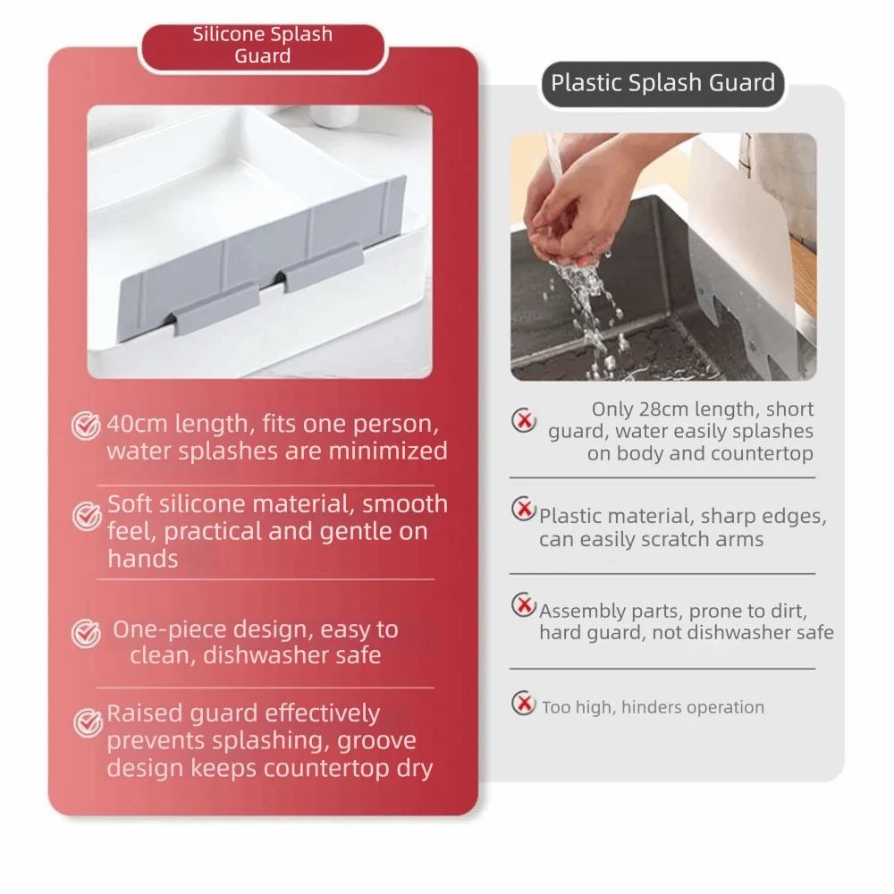 Silicone Sink Splash Guard Detachable Heighten Kitchen Waterproof Screen Easy To Install Flexible Countertop Water Baffle