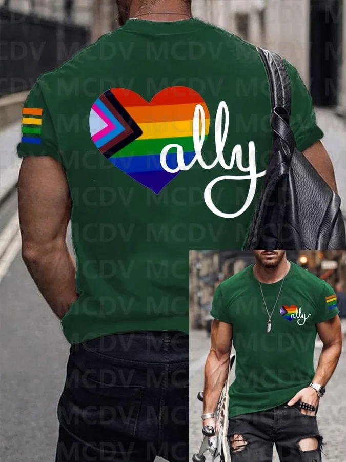 

Men's Proud Ally Print Round Neck Short Sleeve T-Shirt Summer T Shirt Casual Tops