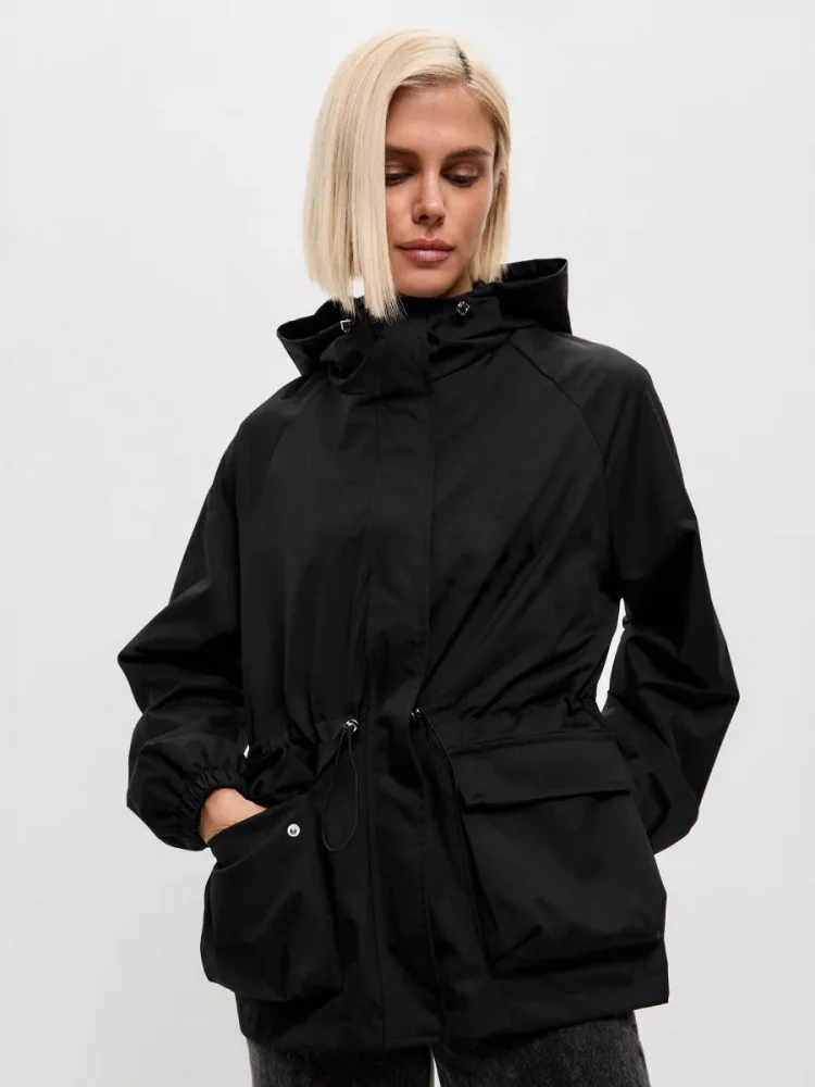 방수 야외 여성용 Jaet Long Sve 후드 Dstring 루즈핏 등산 의류 캐주얼 한국 슬레 폴리에...