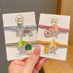 Stars Rainbow Hair Hand Women Girl Friendship Charms Scrunchie Bracelet Elastic Hair Ties Rubber Rope Cute Hair Accessories Gift