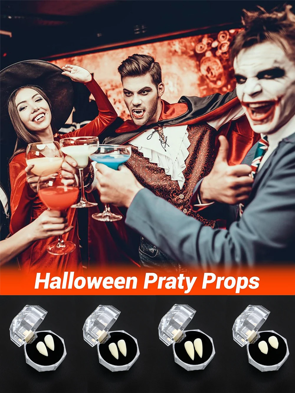 1/2 Paar gefälschte Vampirzähne Kostüm Cosplay Halloween Horror Vampir gefälschte Reißzähne für Erwachsene Kinder Halloween Party Requisiten Zubehör – Detail 1