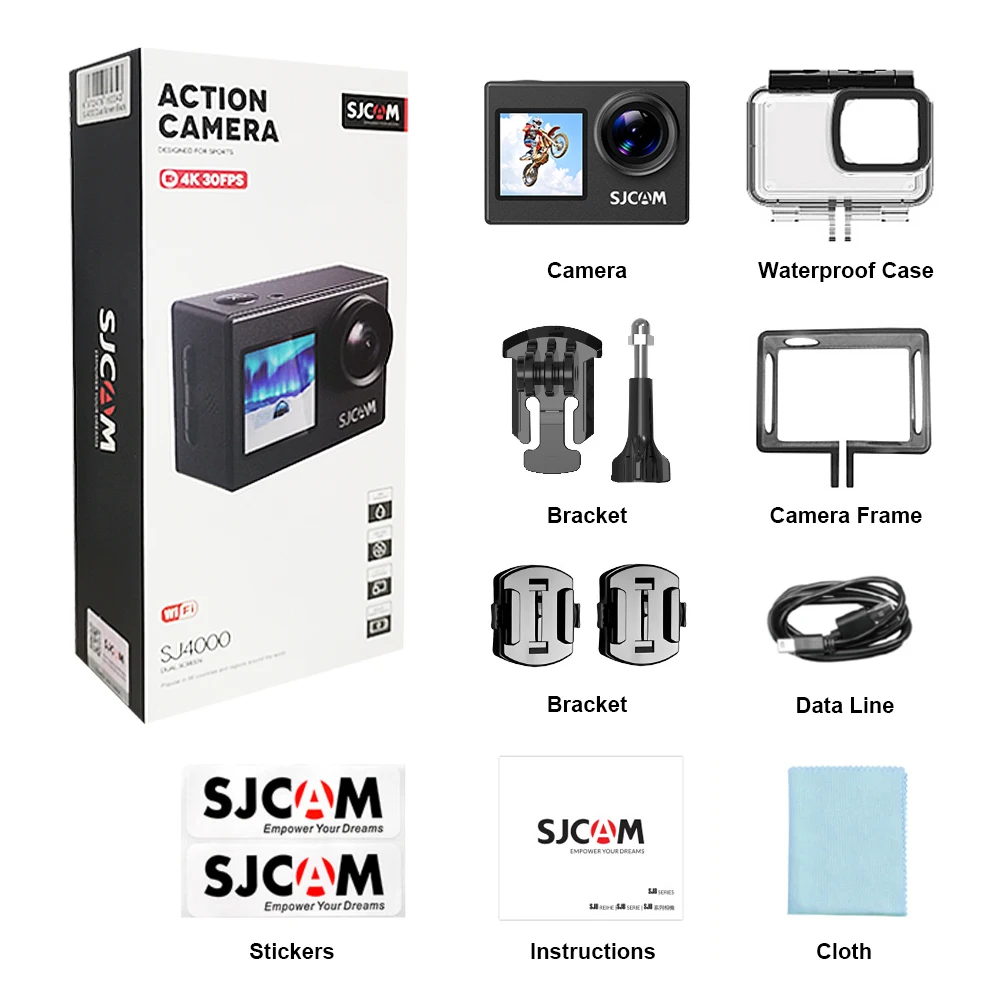 SJCAM SJ4000 Dual Screen 4K Actiecamera Draadloze Wifi H.264 Ga naar sport Pro Cam Motorfiets Aansluiten op Ios Android APP