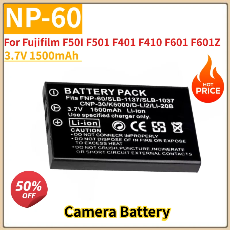 

Camera Battery 3.7V 1500mAh NP-60 for Fujifilm F401 F410 F501 F601 F601Z F50I SLB-1137 CNP-30 K5000 Li-20B New High Quality